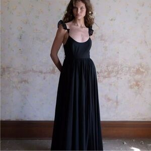 Selkie Black Maxi Dress with Ruffle Straps